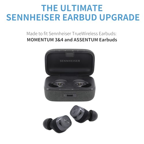 Image of Comply TrueGrip Premium Memory Foam Replacement Ear Tips, Black, Medium | 3 Pairs, for Sennheiser Momentum 3, 4, ACCENTUM, Enhanced Comfort, Secure Fit, Superior Noise Isolation, Cleaning Tool