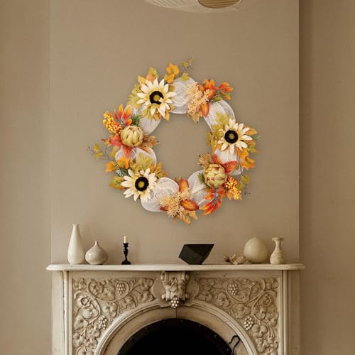 Couronne de porte de tournesol artificielle 23 pouces pour déco automnale vibrante - 3