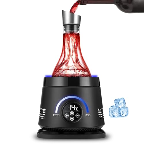 Cobalance Elektrischer Weinkühler & Dekanter mit Weinbelüfter 1 5 l Glaskaraffe & Flaschenkühler 24h Temperaturkontrolle für Rot- & Weißwein 2-in-1 ideales Geschenkset für Weinliebhaber