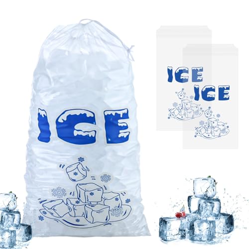 150 Pack Ice Bags 5lb with Drawstring Ice Bags for Ice Machine Thick Plastic Bags for Ice Reusable Ice Storage Bags Portable Heavy-Duty Ice Cub Bags for Freezer, 5LB