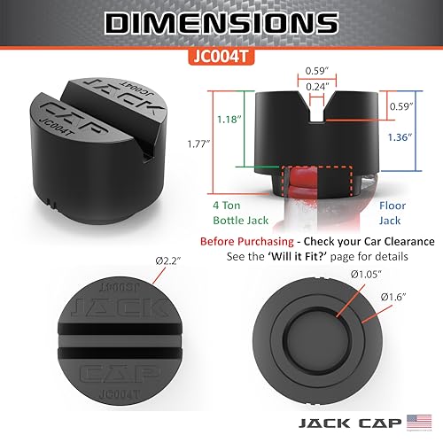 Image of 4 Ton Bottle Jack & Floor Jack Pad | JC004T by Jack Cap | 2-in-1 Universal Rubber Slotted Pinch Weld Protector Puck fits Both 4T Bottle & 1.75~2.2 inch Dia. Floor Jacks | Engineered in USA (2-Pack)