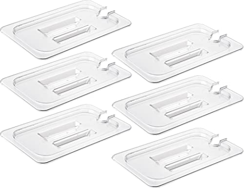 CURTA 6 Pack NSF Notched Food Pan Cover, 1/4 Size Clear Polycarbonate Lid with Handle for Commercial Food Pan, Dishwasher & Freezer Safe Plastic Clear
