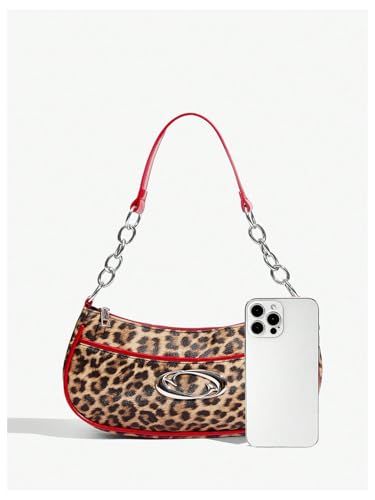 MakeMeChic Women's Cheetah Print Handbags PU Leather Shoulder Handbags Single Strap Medium Bags4