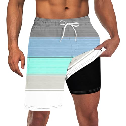 UNICOMIDEA Men Swim Suits with Compression Liner Guys Grey Blue White Gradient Swimming Trunks Men's Cycling Board Shorts 9' Black Quick Dry Swimwear Travel Lightweight Beach Shorts XXL