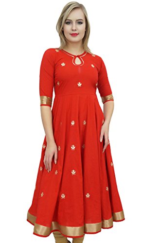 Bimba Designer Red Anarkali Kurta Indian Ethnic Gota Work Cotton Kurti-20