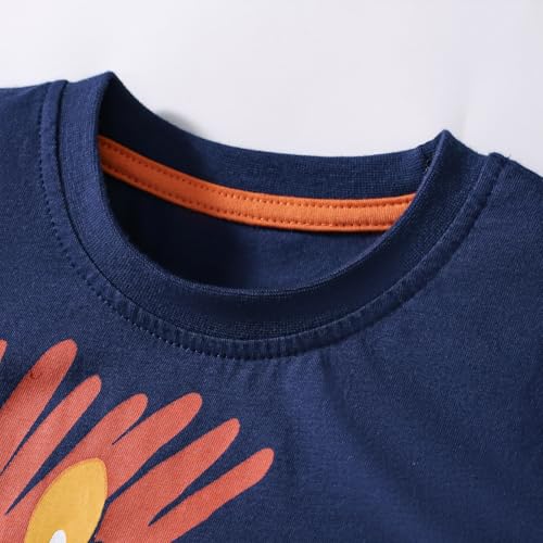 Image of HILEELANG Little Boy Summer Short Clothes Sets Outfits Easter Cotton Navy Lion Tee Shirts Pocket Adjustable Knite Shorts Playwear Sets Size 6