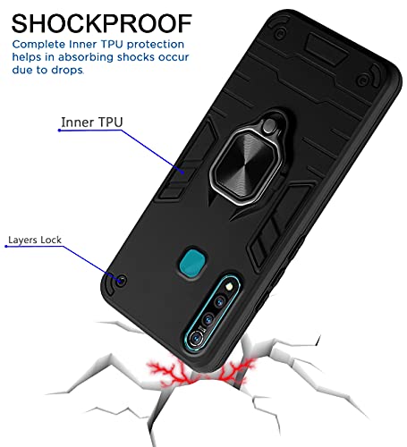 Image of Pikkme D5 Tough Armor Bumper Back Cover Case for Vivo Z1 Pro |Ring Holder & Kickstand in-Built (Black)