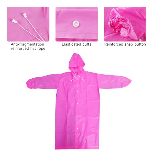Rain Coat Poncho for Adult, 2 Pack Women Men Reusable Raincoats Emergency with Hood and Drawstring Pink4