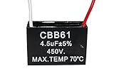 CompStudio 1PC 450V 4.5UF CBB61 Terminal Ceiling Fan Motor Running Rectangle Capacitor 2 wires