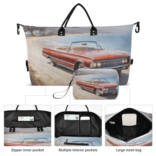 Large Travel Duffel Bag, Retro Car Sports Tote Gym Bag, Shoulder Weekender Overnight Bag for Women Men, Carry On Luggage with Toiletry Bags2
