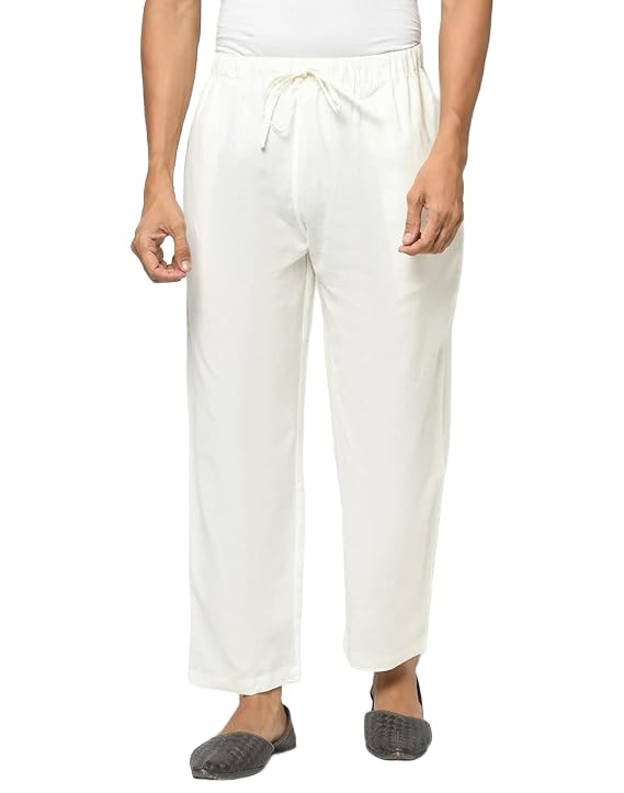 Off White Cotton Straight Leg Elasticated Pyjama
