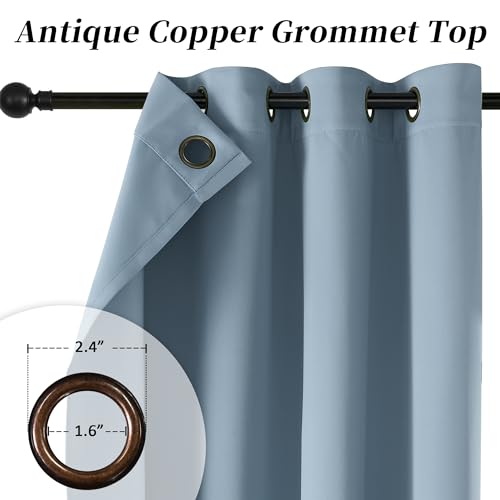Image of HUTO Blackout Curatins Window Drapes for Bedroom Living Room - Antique Copper Grommet Room Darkening Thermal Insulated Privacy Protect Draperies Curtains, Set of 2, Dusty Blue, 52W x 72L