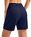 SANTINY Women's 6'' Athletic Long Shorts with 4 Pockets High Waisted Bermuda Shorts for Women Walking Running Casual (Navy_M)