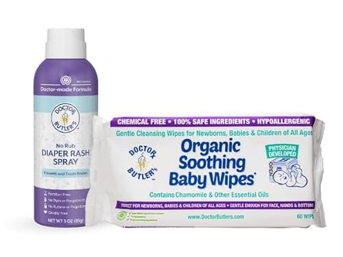 Doctor Butler's Organic Baby Wipes and Diaper Rash Spray Bundle - All-Natural, Fragrance Free Wipes with Diaper Rash Spray for Fast Relief