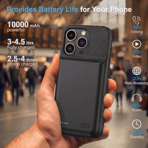 Funda con batería para iPhone 16 Pro Max de 10000 mAh ultradelgada para viajes 4