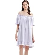 Flwydran Women Cotton Nightdress Short Sleeve Vintage Nightgown Off the shoulder Loose Princess D...