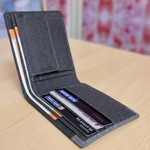 Image of PU Denim Men's Wallet | Premium Dark Grey Bi-Fold with Multiple Card Slots and Coin Pocket