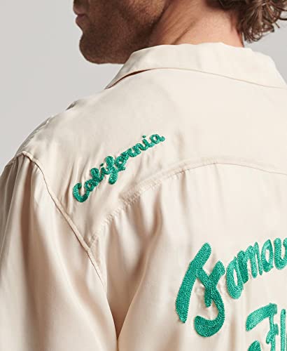 Superdry Para Hombre. M4010621A Camisa Vintage Bowling Beige (Xxl), Casual, Viscosa, Manga Corta - 4