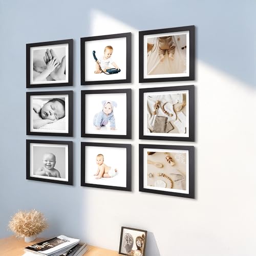 Image of Photo Frame For Wall decoration living room | Wooden Frames For Home /Office | Frames For Wall Decor | Photo frame for wall hanging | Perfect For Gifts | Set of 9 Black 8x8 Inch
