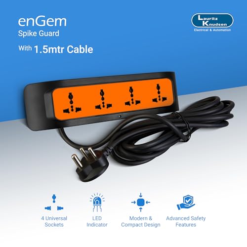 Image of Lauritz Knudsen Electrical & Automation CB93300AB06 enGem 4 Way Spike Guard - 1.5 Mtr with Up to 12 Years Warranty | for Homes, Apartments, Commercial Space (Offices /Malls), Healthcare