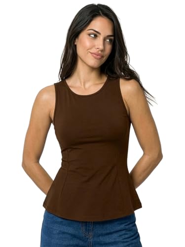 Image of Aahwan Black Solid Cotton Comfort Fit Round Neck Sleeveless Short Peplum Top for Women's & Girl's