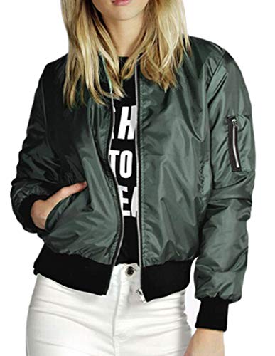 Lavnis Women's Lightweight Bomber Jacket Casual Long Sleeve Fall Coat Zip Up Outerwear Windbreaker Green L