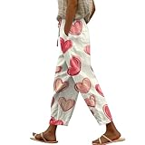 Shusuen Valentine Linen Capris Pants for Women Wide Straight Leg Side Button Pant 2026 Baggy Elastic Waist Pants with Pockets（2-Light Pink,Medium）