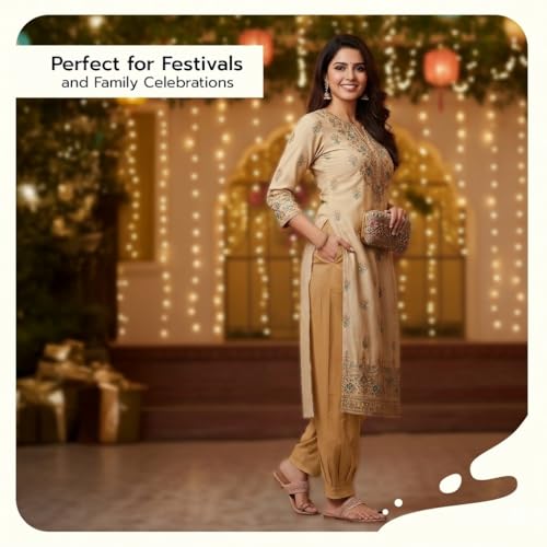 Image of Happy Bunny Women's Cotton Afghani Salwar with Lace Embroidery Detailing - Elastic Waist, Comfortable Loose Fit Bottoms for Casual, Ethnic