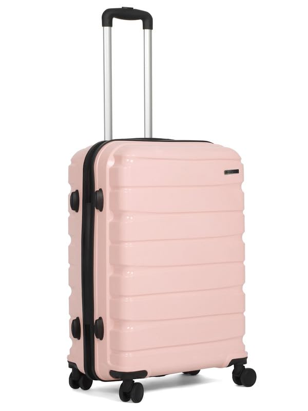 Image of Teakwood Medium Cabin Size 8 Wheels Trolley Bag, Hard Cabin with Zipper Closure, Adjustable Push Button & Cross Side Strap, TSA Lock System 360 Degree (Medium, Rose)