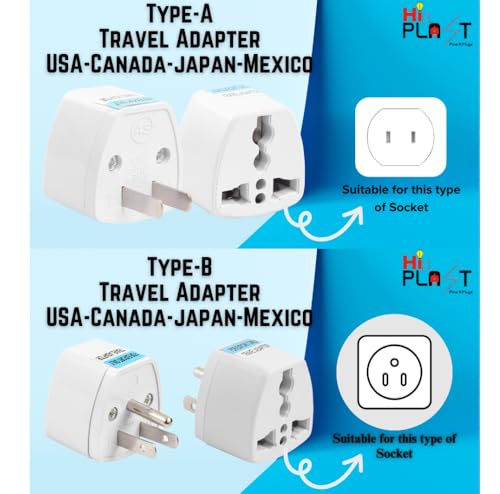 Image of Hi-Plasst India to USA Plug Adapter Combo | Pack of 2 - Type A & Type B Travel Converters | Universal Adapter for US, Canada, Mexico, Japan, Thailand | Works with Indian Devices (US Plugs-2pcs)