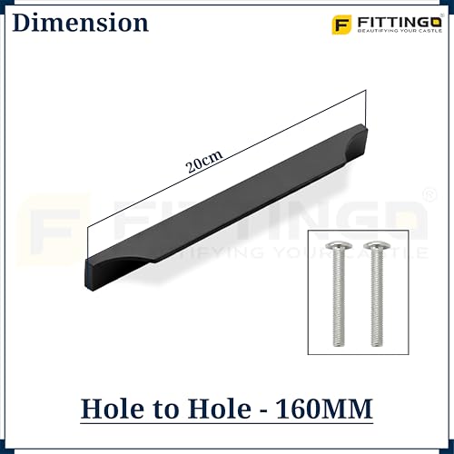 Image of Goldcrest 20cm Handle for Wardrobe & Cabinet /Cupboard Handle /Wardrobe Handle /160mm Hole to Hole (Silk Black) Pack of 1 - Left Side Handle-| 3 Years Warranty |