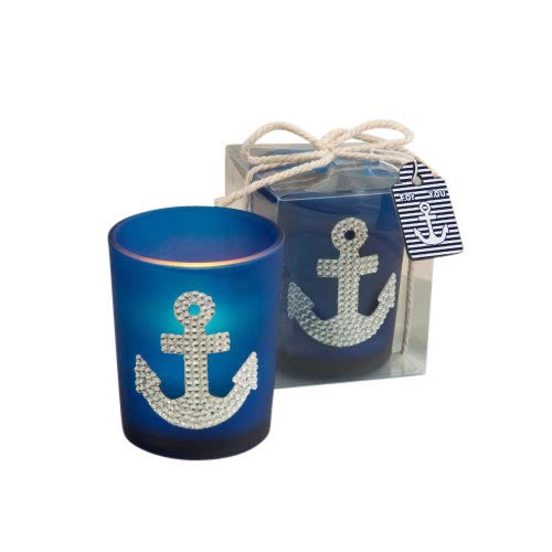 Fashioncraft 5469 Anchor Glass Votive Candle Holder, With Tealight Candle, Deep Blue With Silver Anchor Logo, For Outdoor Beach Party, Wedding Favors, Centerpieces & Home Décor, Set Of 24 #TOP1