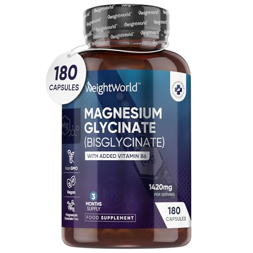 Magnesium Glycinate with Vitamin B6-1420mg Pure Magnesium Bisglycinate Powder Capsules - 180 Magnesium Bisglycinate Capsules - 3 Months Supply - High-Strength Magnesium Supplements Magnesium Glycinate with Vitamin B6-1420mg Pure Magnesium Bisglycinate Powder Capsules - 180 Magnesium Bisglycinate Capsules - 3 Months Supply - High-Strength Magnesium Supplements