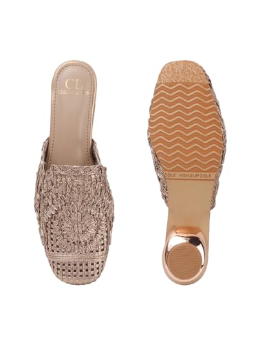 Image of Carlton London Women's Metallic Woven Slip-On Intricate Pattern Low Heel Sandal
