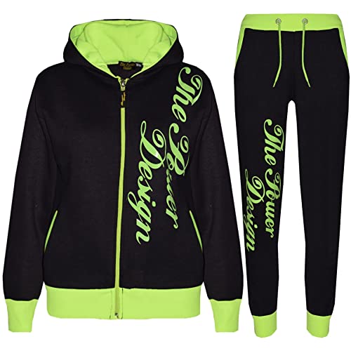 Survêtement imprimé Power Design veste zippée et jogging noir vert fluo enfant