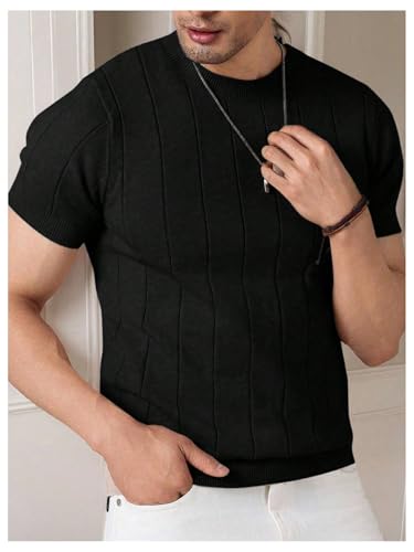 Men's Casual Short Sleeve Sweaters Short Sleeve Crew Neck Summer Knit Tops Streetwear2