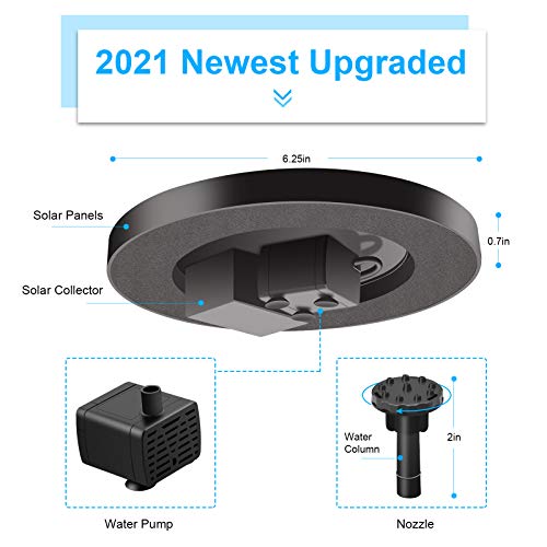 Solar Fountain Water Pump for Bird Bath,New Upgraded Mini Solar Powered Fountain Pump 1.5W Solar Panel Kit Water Pump,with 4 Different Spray Pattern Heads, for Pond, Pool, Garden, Fish Tank, Aquarium