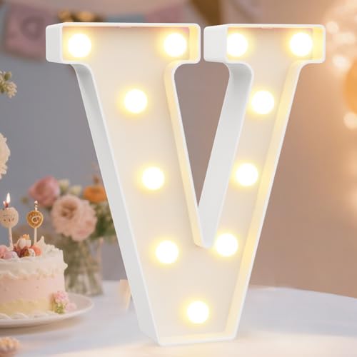 Image of Pooqla LED Marquee Letter Lights Sign, Light Up Alphabet Letter for Home Party Wedding Decoration V