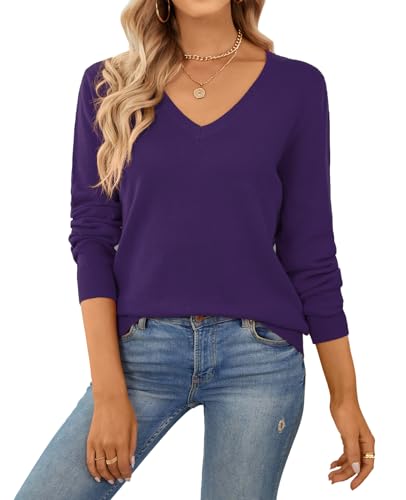 Image of QUALFORT Women's 100% Cotton Sweater, Basic Lightweight Long Sleeve Pullover