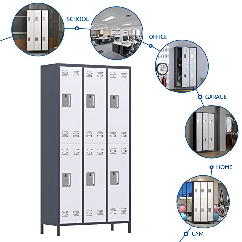 METAN Metal Locker for School Office Gym Bedroom,6 Doors Steel Storage Locker Cabinet for Employees,Industrial Storage Locker with 1 Shelves,Assembly Required,Gray+White… - Thumbnail 4