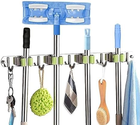 EBZAK 4 Clips and 5 Hooks Mop and Broom Holder Wall Mount, Broom Organizer Stainless Steel & Silicone Clips Heavy Duty Hooks Self Adhesive Solid Non-Slip for Home Kitchen Garden Laundry Garage (Grey) (B0CNXZQF2G) Amazon Price History, Amazon Price Tracker