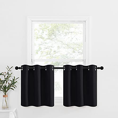 NICETOWN Black Small Window Valances Curtains - Thermal Insulated Home Decor Blackout Grommet Tier Curtains Drapes for Kitchen/Bedroom/Office (42W by