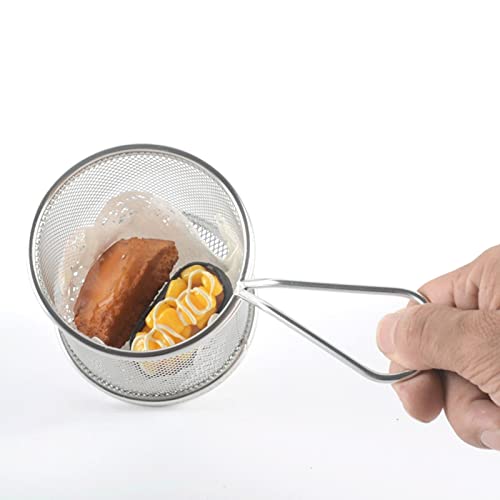 Cestello per friggere in acciaio inox, resistente filtro a rete e cucchiaio filtrante per patatine fritte e snack croccanti, ideale per ristoranti e cucina domestica