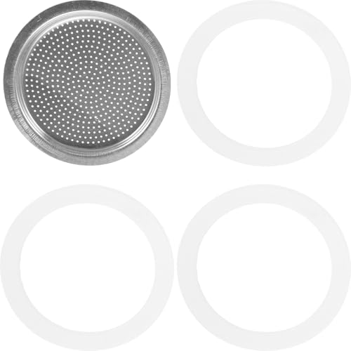 Didiseaon Juego de 3 Juntas de Sellado de Silicona para Cafetera de Aluminio de 9 Tazas 1 Filtro de Acero Inoxidable, Piezas de Repuesto para Cafetera Espresso, Accesorios para Uso