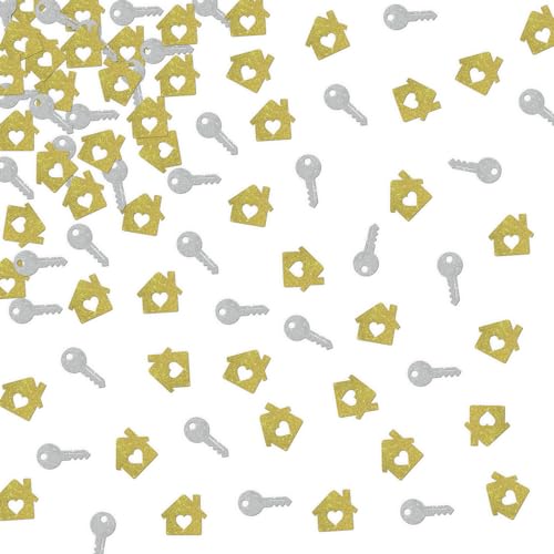 huanQ 120pcs New Home Confetti - House and Key Shaped Paper Diecut for Table Decorating - House Warming/Moving Day Party Decoration Scatters
