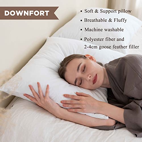 Downfort 2 Pack Goose Feather Quilted Pillows, Bed Pillows For Sleeping, Soft Fluffy Pillow, Support Pillows For Back, Side, Stomach Sleepers, Queen Size Hotel Collection Pillow, Cooling Pillow #TOP1