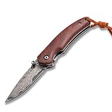 BGT Damast Klappmesser Outdoor Taschenmesser Handmade Klappmesser Damast Taschenmesser Klappmesser Holzgriff aus Sandelholz Einhandmesser für Camping, Jagd, Angeln