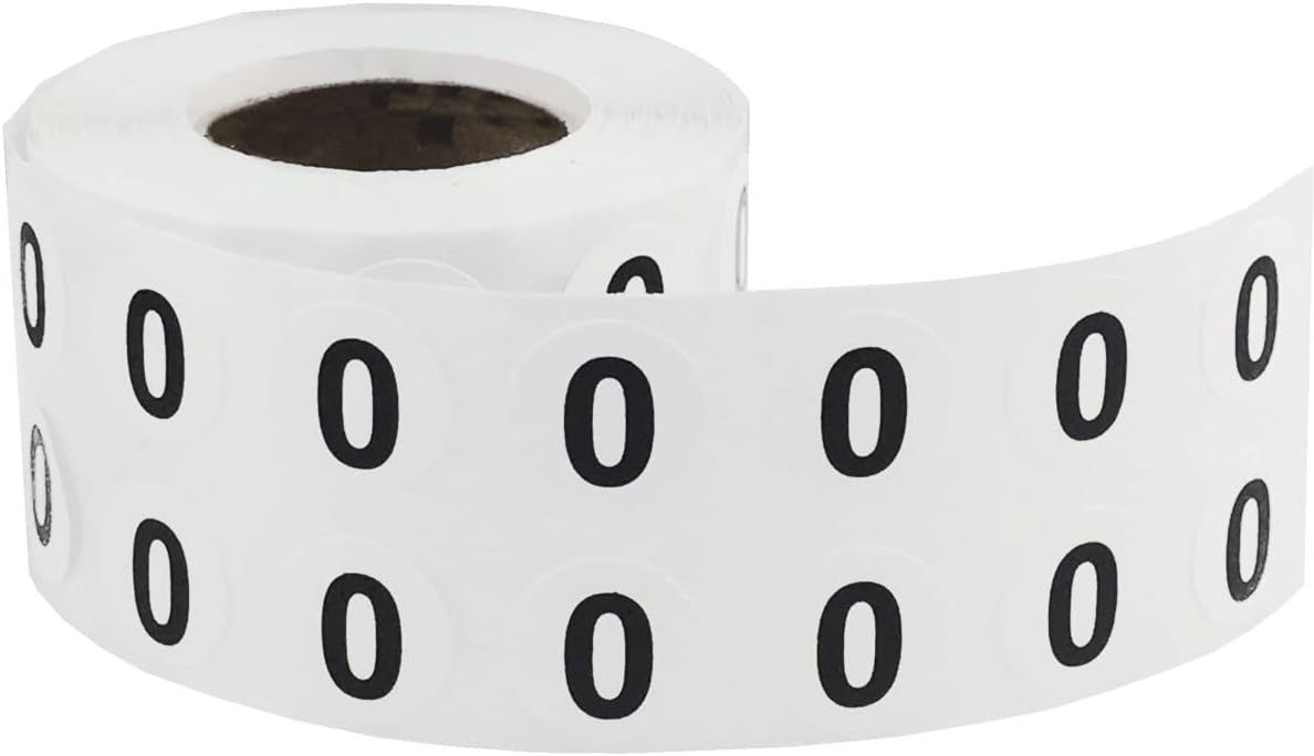 White Circle with Black Number 0 Stickers, 1/2 Inch Round, 1000 Labels on a Roll