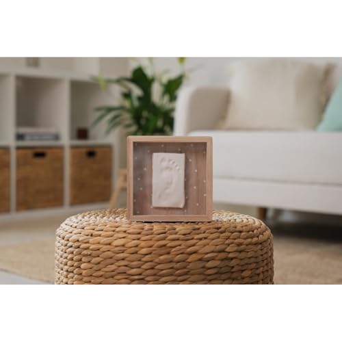 Petit Artichaut Jolis Coeurs - Caja de madera con impresión de manos y pies de bebé (Jolis Coeurs), marco de madera con cubierta protectora, kit de impresión de arcilla, rodillo incluido, montaje en