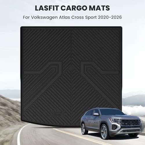 Image of LASFIT Trunk Mat for Volkswagen Atlas Cross Sport 2020-2026, Custom Fit All-Weather Protection TPE Rubber Cargo Mat for VW Accessories, Super Duty, Waterproof, Easy to Clean, Black